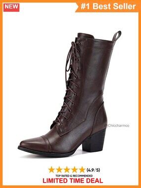 Women's Mid Calf Combat Boots Lace Up PU Leather Faux Fur Lining